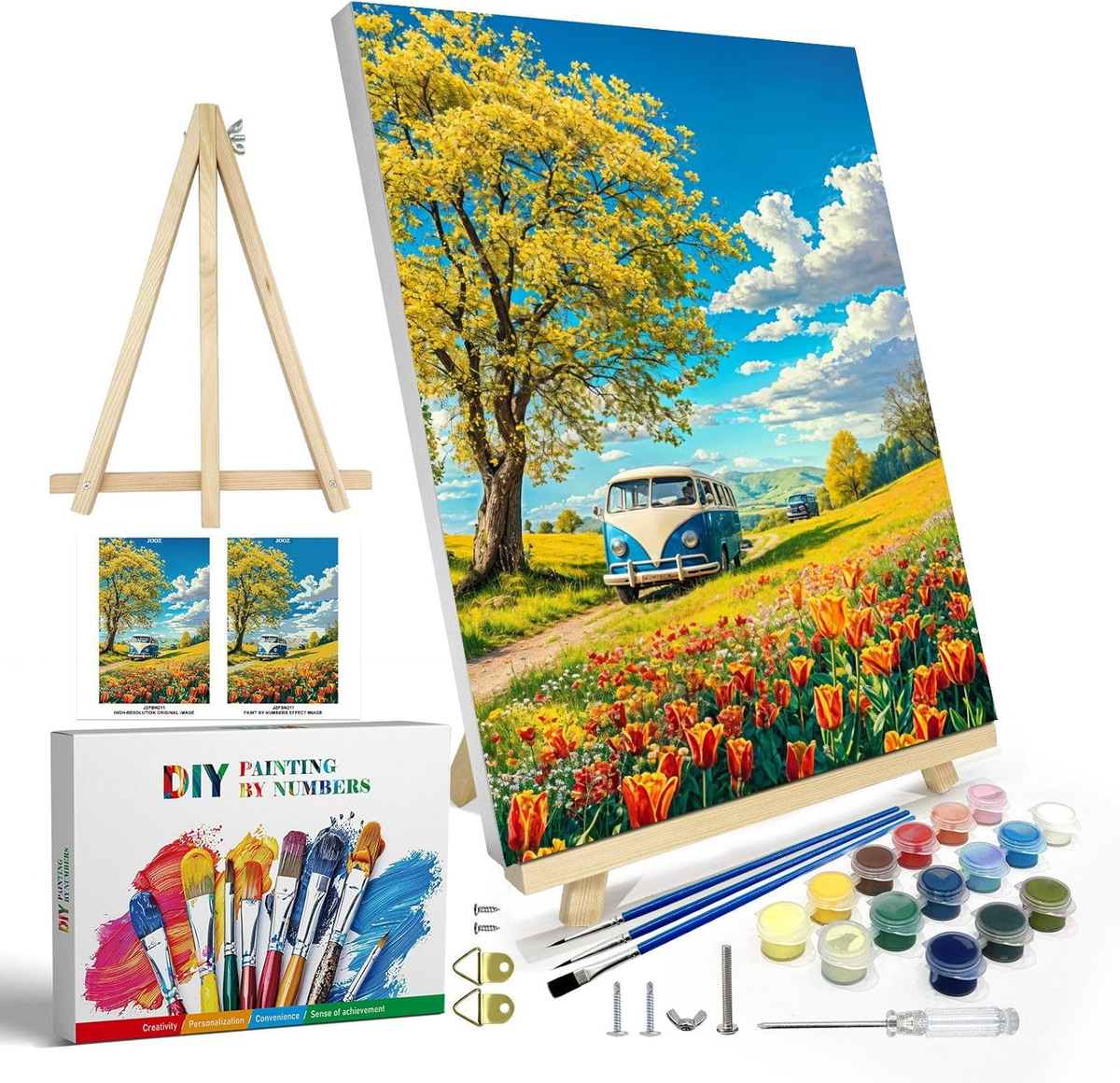 beginner painting a paint by numbers canvas